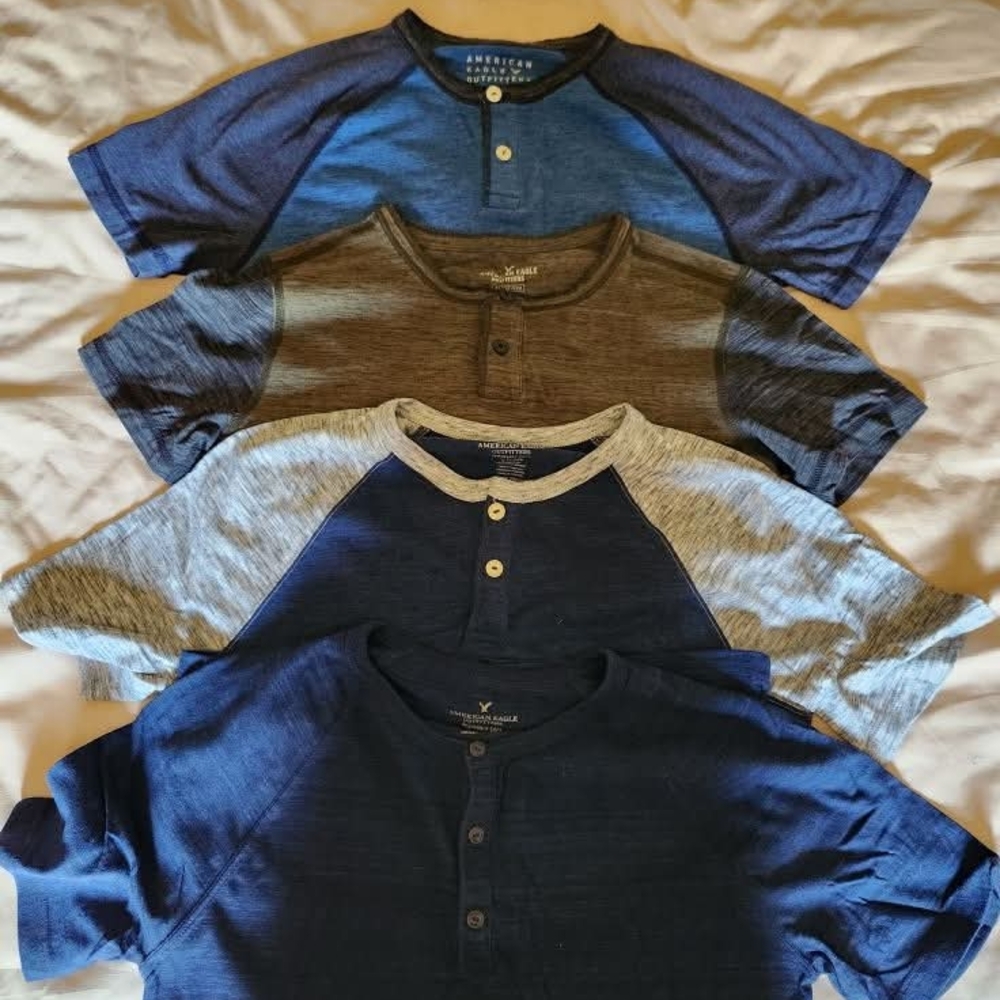 American Eagle Outfitters Blue and Gray Henley Tees